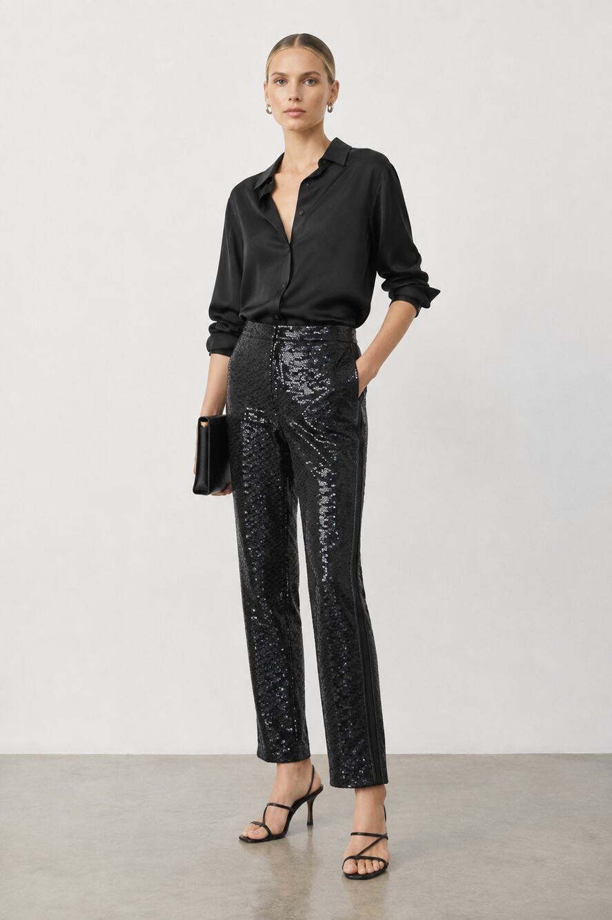 Giorgio Armani Sequin Straight Leg Tuxedo Pants Black Size 38